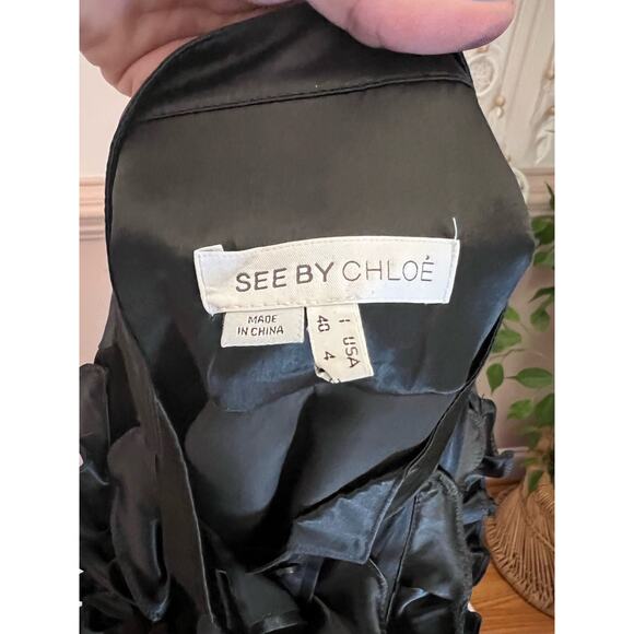 See by Chloe Black Silk Ruffle Front Button Up Blouse Size 4 - Picture 7 of 7